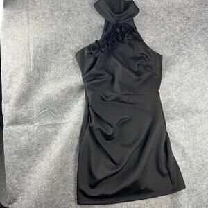 Clover And Sloane Womens Black Rosette Sleeveless‎ Sheath Dress Sz 8 LBD